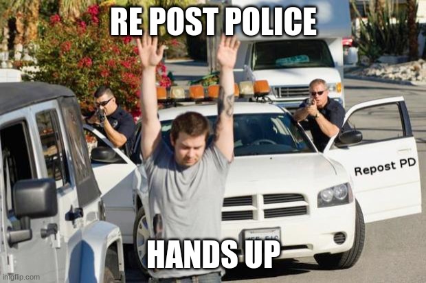 Repost Police | RE POST POLICE HANDS UP | image tagged in repost police | made w/ Imgflip meme maker