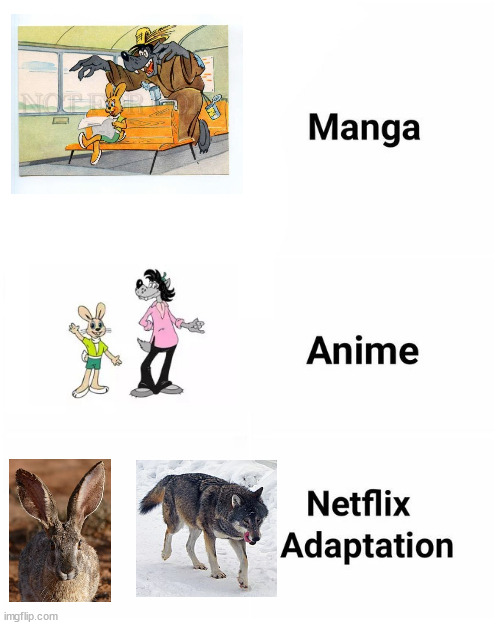 Only true chads know who the characters are | image tagged in netflix adaptation,nu pogodi,nu pogadi,well just you wait,soyuzmultfilm | made w/ Imgflip meme maker