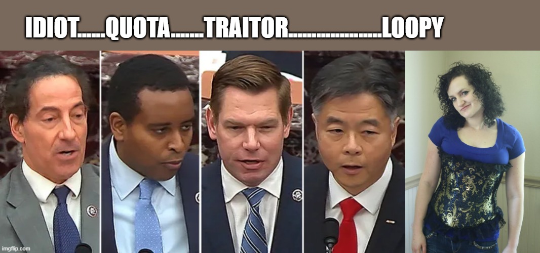 THE TRIFECTA of traitors | IDIOT......QUOTA.......TRAITOR....................LOOPY | image tagged in democrats | made w/ Imgflip meme maker