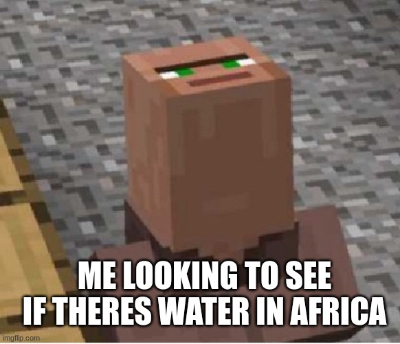 Minecraft Villager Looking Up | ME LOOKING TO SEE IF THERES WATER IN AFRICA | image tagged in minecraft villager looking up | made w/ Imgflip meme maker