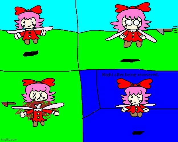 Ribbon gets decapitated and gets recovered | image tagged in kirby,funny,comics/cartoons,gore,blood,cute | made w/ Imgflip meme maker