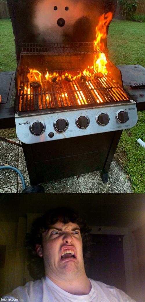 Grilling fail | image tagged in memes,oh no,you had one job,grill,fire,barbecue | made w/ Imgflip meme maker