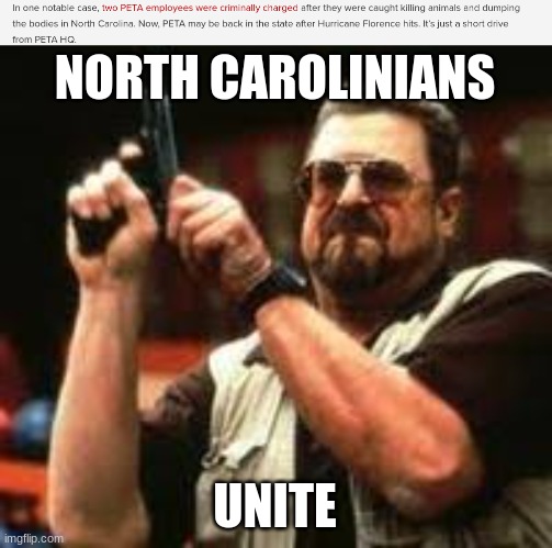 I live in NC, btw | NORTH CAROLINIANS; UNITE | image tagged in man loading gun,peta | made w/ Imgflip meme maker