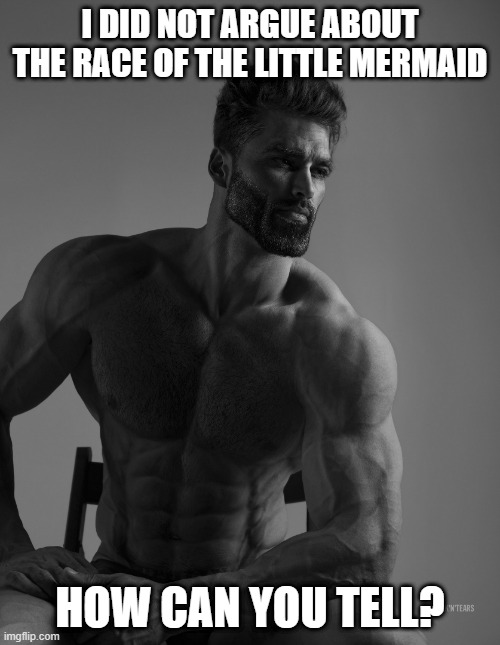 Another rare chad? | I DID NOT ARGUE ABOUT THE RACE OF THE LITTLE MERMAID; HOW CAN YOU TELL? | image tagged in giga chad | made w/ Imgflip meme maker