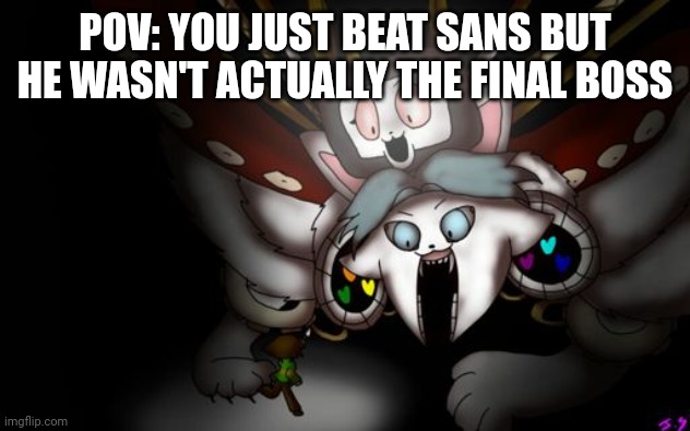 The true final boss of genocide | POV: YOU JUST BEAT SANS BUT HE WASN'T ACTUALLY THE FINAL BOSS | image tagged in omega temmie | made w/ Imgflip meme maker