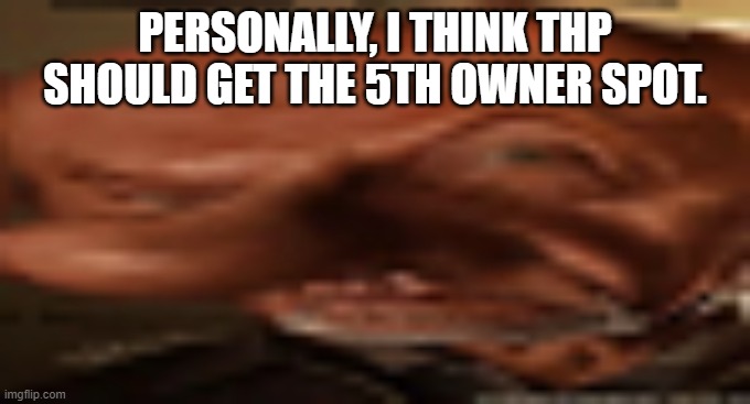 finger dingle eyebrow raise | PERSONALLY, I THINK THP SHOULD GET THE 5TH OWNER SPOT. | image tagged in finger dingle eyebrow raise | made w/ Imgflip meme maker