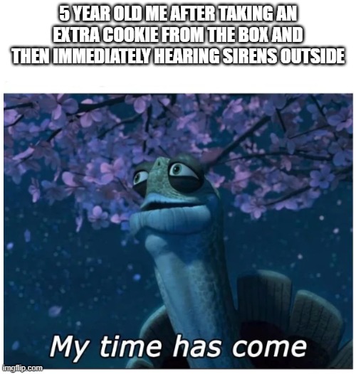 (Insert dumb cookie related pun here) | 5 YEAR OLD ME AFTER TAKING AN EXTRA COOKIE FROM THE BOX AND THEN IMMEDIATELY HEARING SIRENS OUTSIDE | image tagged in fun | made w/ Imgflip meme maker