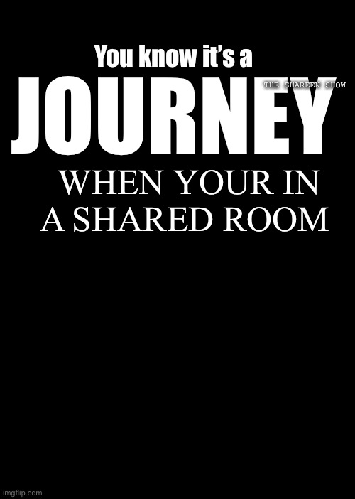 Journey | JOURNEY; You know it’s a; THE SHAREEN SHOW; WHEN YOUR IN A SHARED ROOM | image tagged in journey,sharedroom,mental health,anxiety,success,goals | made w/ Imgflip meme maker