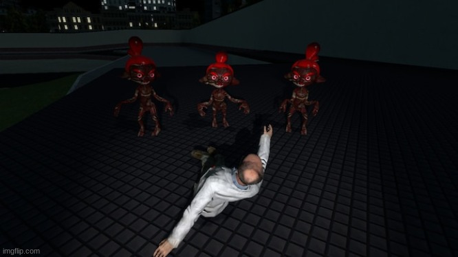 Best Caption wins Ep 6 | image tagged in bloodlings cornering a scientist | made w/ Imgflip meme maker