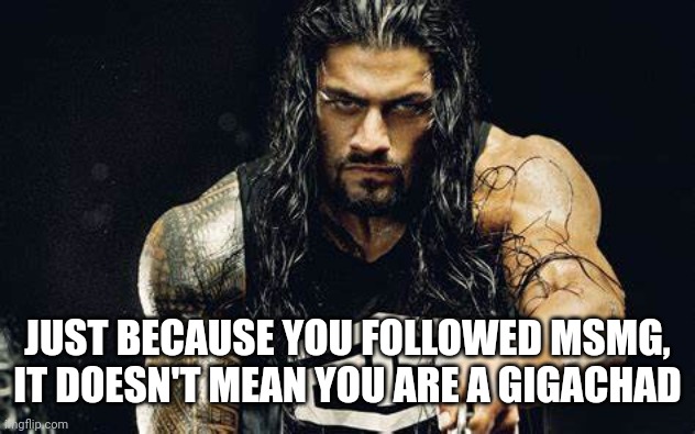 Thanos talking - Roman Reigns edition | JUST BECAUSE YOU FOLLOWED MSMG, IT DOESN'T MEAN YOU ARE A GIGACHAD | image tagged in thanos talking - roman reigns edition | made w/ Imgflip meme maker