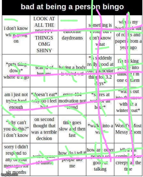 bad at being a person bingo | image tagged in bad at being a person bingo | made w/ Imgflip meme maker