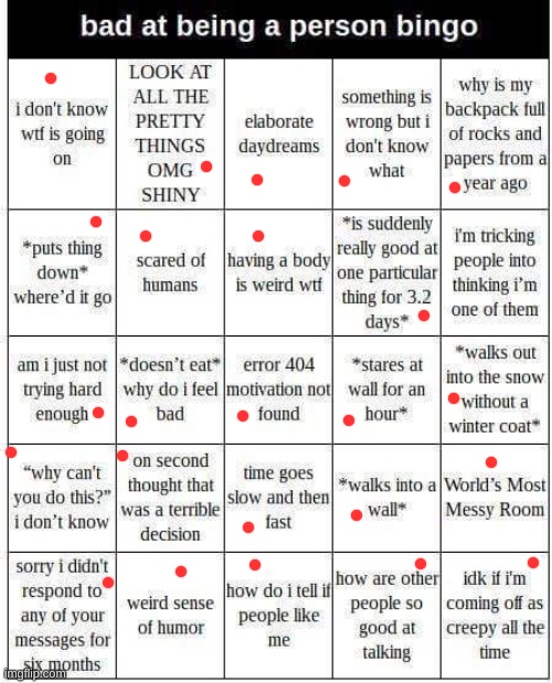 bad at being a person bingo | image tagged in bad at being a person bingo | made w/ Imgflip meme maker