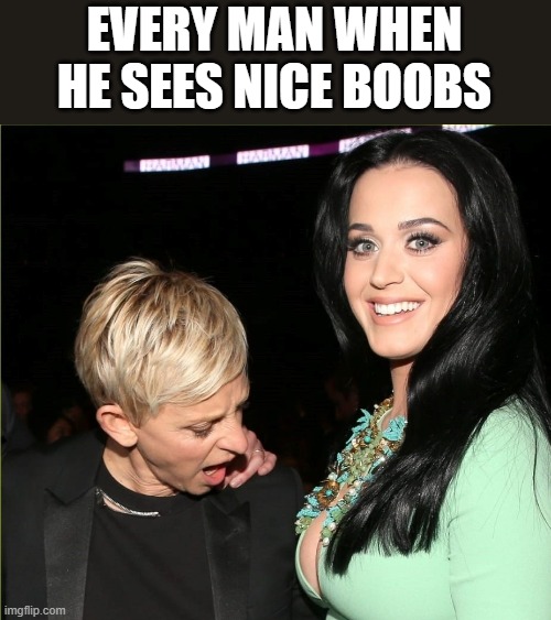 Every Man When He Sees Nice Boobs |  EVERY MAN WHEN HE SEES NICE BOOBS | image tagged in nice boobs,boobs,ellen degeneres,katy perry,funny,memes | made w/ Imgflip meme maker