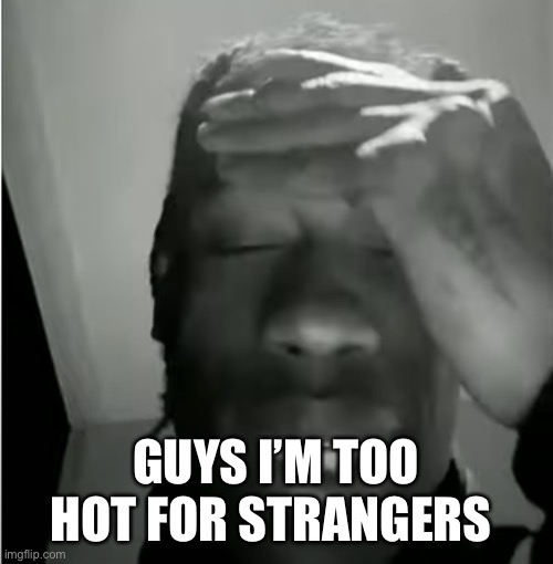 Travis Scott murderer of fans | GUYS I’M TOO HOT FOR STRANGERS | image tagged in travis scott murderer of fans | made w/ Imgflip meme maker