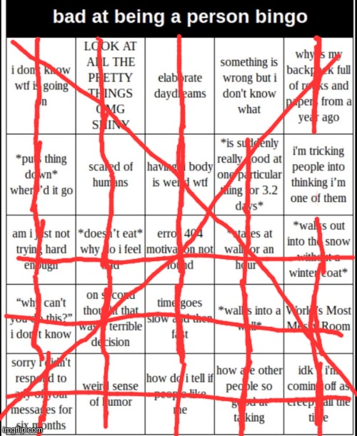 bad at being a person bingo | image tagged in bad at being a person bingo | made w/ Imgflip meme maker