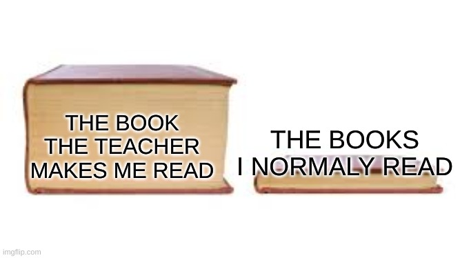 Big book small book | THE BOOK THE TEACHER MAKES ME READ; THE BOOKS I NORMALY READ | image tagged in big book small book | made w/ Imgflip meme maker
