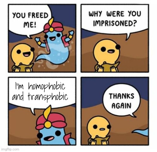 This is my parents T-T | I'm homophobic and transphobic | image tagged in why were you imprisoned,transphobic,homophobic | made w/ Imgflip meme maker