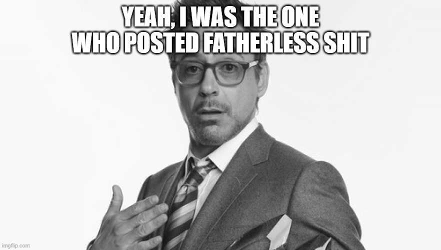 You happy? | YEAH, I WAS THE ONE WHO POSTED FATHERLESS SHIT | image tagged in robert downey jr's comments | made w/ Imgflip meme maker