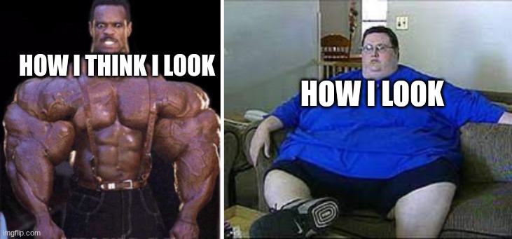 How I think I look vs how I look | HOW I THINK I LOOK; HOW I LOOK | image tagged in strong,weak,meme | made w/ Imgflip meme maker