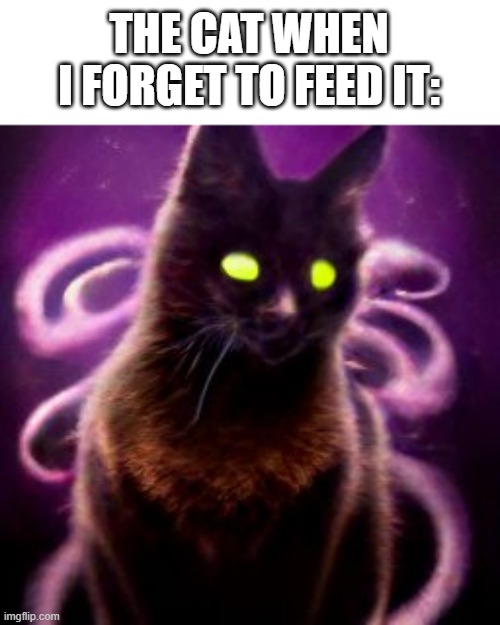 Demon cat | THE CAT WHEN I FORGET TO FEED IT: | image tagged in original meme,cat,demon | made w/ Imgflip meme maker