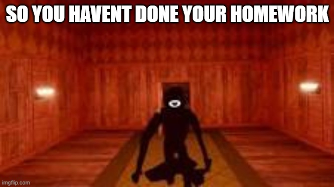uh oh | SO YOU HAVENT DONE YOUR HOMEWORK | image tagged in run,memes,doors,oh no | made w/ Imgflip meme maker