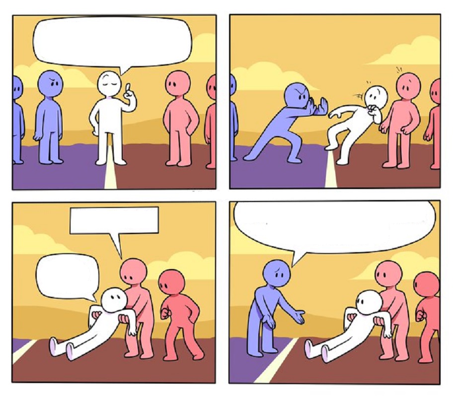 one Group ejects a member, cartoon, 4 panel Blank Meme Template
