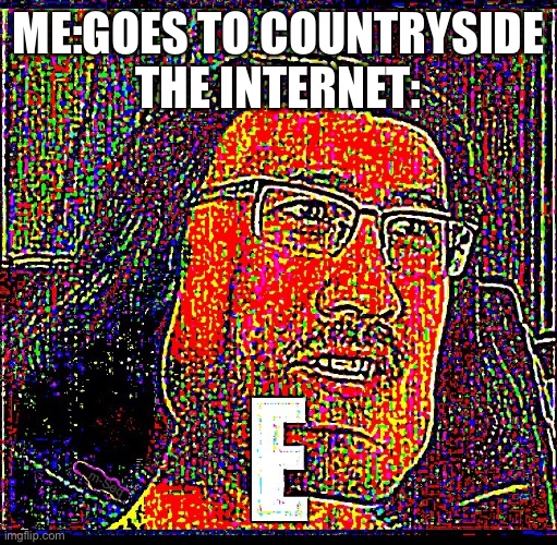 My internet when I go to the countryside be like: | ME:GOES TO COUNTRYSIDE
THE INTERNET: | image tagged in e markiplier | made w/ Imgflip meme maker