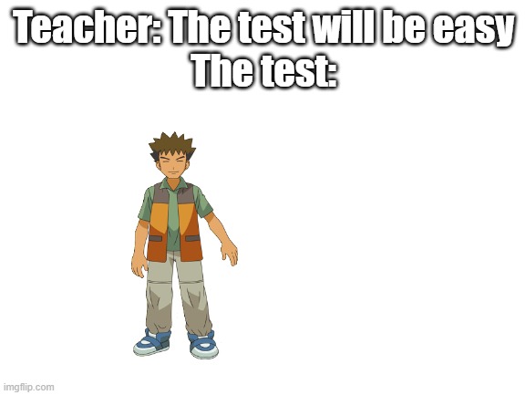 brock | Teacher: The test will be easy
The test: | image tagged in blank white template,the test will be easy,pokemon | made w/ Imgflip meme maker
