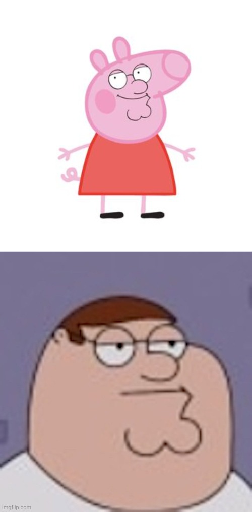 Peppa Griffin | image tagged in unamused peter griffin,cursed image,peter griffin,peppa pig,family pig,memes | made w/ Imgflip meme maker