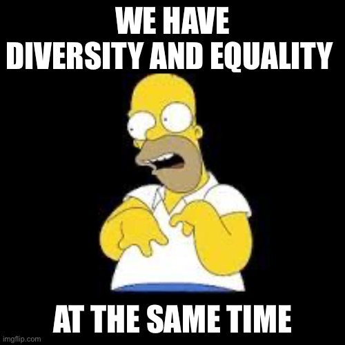 Never mind that they are polar opposites | WE HAVE DIVERSITY AND EQUALITY; AT THE SAME TIME | image tagged in look marge,libtards,liberal logic | made w/ Imgflip meme maker