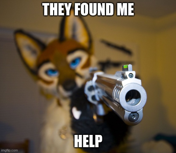 fbi open up(furry bureau of investigation) | THEY FOUND ME; HELP | image tagged in furry with gun,anti furry | made w/ Imgflip meme maker