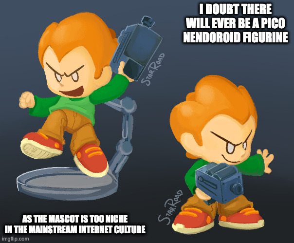 Chibi Pico Figurine | I DOUBT THERE WILL EVER BE A PICO NENDOROID FIGURINE; AS THE MASCOT IS TOO NICHE IN THE MAINSTREAM INTERNET CULTURE | image tagged in newgrounds,pico,memes | made w/ Imgflip meme maker