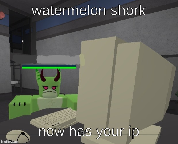 Watermelon shork at the compoter | watermelon shork; now has your ip | image tagged in watermelon shork at the compoter | made w/ Imgflip meme maker