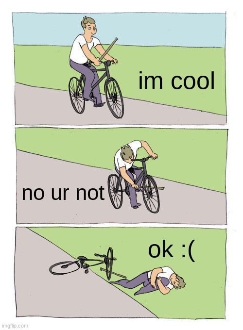 im cool | im cool; no ur not; ok :( | image tagged in memes,bike fall | made w/ Imgflip meme maker