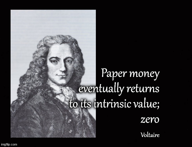 paper money is worthless | image tagged in voltaire | made w/ Imgflip meme maker