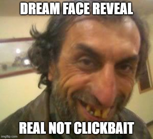 OMG GUYS ITS DREAM |  DREAM FACE REVEAL; REAL NOT CLICKBAIT | image tagged in ugly guy | made w/ Imgflip meme maker