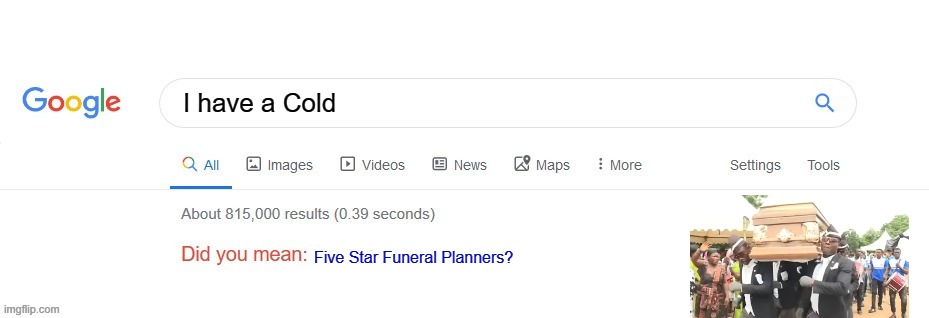 I looked up what a lump on my neck means, now I'm scared. | I have a Cold; Five Star Funeral Planners? | image tagged in did you mean | made w/ Imgflip meme maker