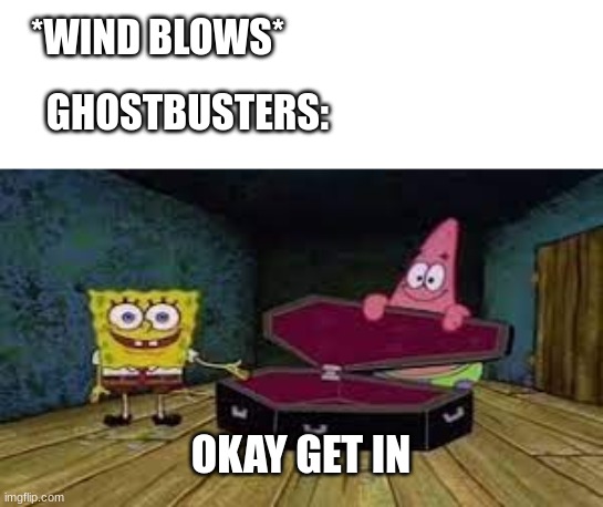 Ghostubsters |  *WIND BLOWS*; GHOSTBUSTERS:; OKAY GET IN | image tagged in okay get in,ghostbusters | made w/ Imgflip meme maker