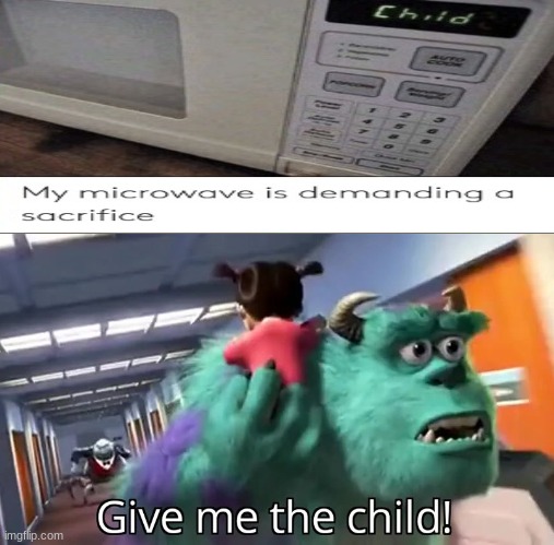 GIVE ME THE CHILD | image tagged in give me the child,microwave | made w/ Imgflip meme maker