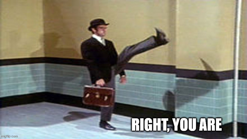 Ministry of Silly Walks | RIGHT, YOU ARE | image tagged in ministry of silly walks | made w/ Imgflip meme maker