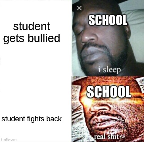 Sleeping Shaq | student gets bullied; SCHOOL; SCHOOL; student fights back | image tagged in memes,sleeping shaq | made w/ Imgflip meme maker