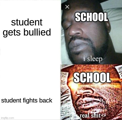 Sleeping Shaq Meme | student gets bullied; SCHOOL; SCHOOL; student fights back | image tagged in memes,sleeping shaq | made w/ Imgflip meme maker