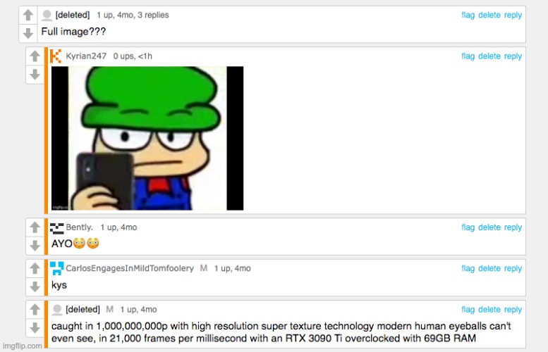 i know i'm 4 months late i just wanted to show the comment and replies in an image | made w/ Imgflip meme maker