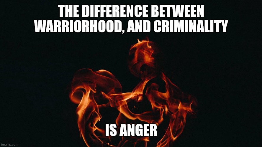 Warriorhood Ethics | THE DIFFERENCE BETWEEN WARRIORHOOD, AND CRIMINALITY; IS ANGER | image tagged in war,anger,criminals,domestic abuse | made w/ Imgflip meme maker