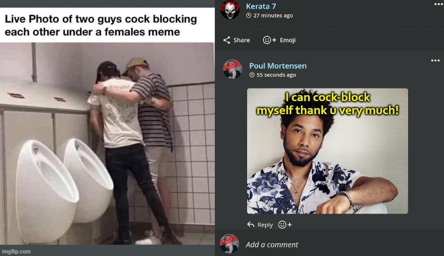 Co*k blocking | image tagged in cock block,funny,meme comments,comments,jussie smollett | made w/ Imgflip meme maker