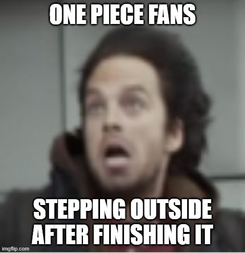 sus | ONE PIECE FANS; STEPPING OUTSIDE AFTER FINISHING IT | image tagged in winter soldier coming throu-oh my god what is that | made w/ Imgflip meme maker