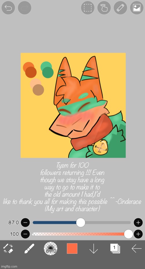Tysm for 100 followers returning !!! Even though we stay have a long way to go to make it to the old amount I had,I’d like to thank you all for making this possible ^^ -Cinderace

(My art and character) | image tagged in art,100 followers | made w/ Imgflip meme maker