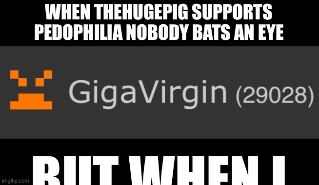 WHEN THEHUGEPIG SUPPORTS PEDOPHILIA NOBODY BATS AN EYE; BUT WHEN I | made w/ Imgflip meme maker