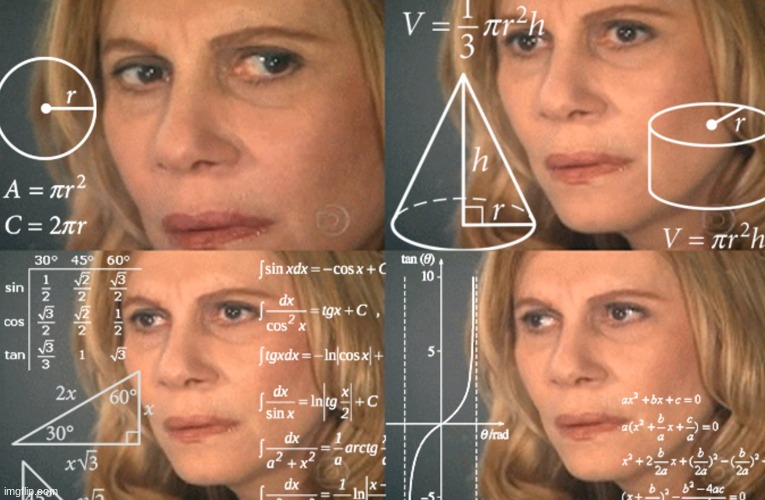 CONFUSED MATH LADY | image tagged in confused math lady | made w/ Imgflip meme maker