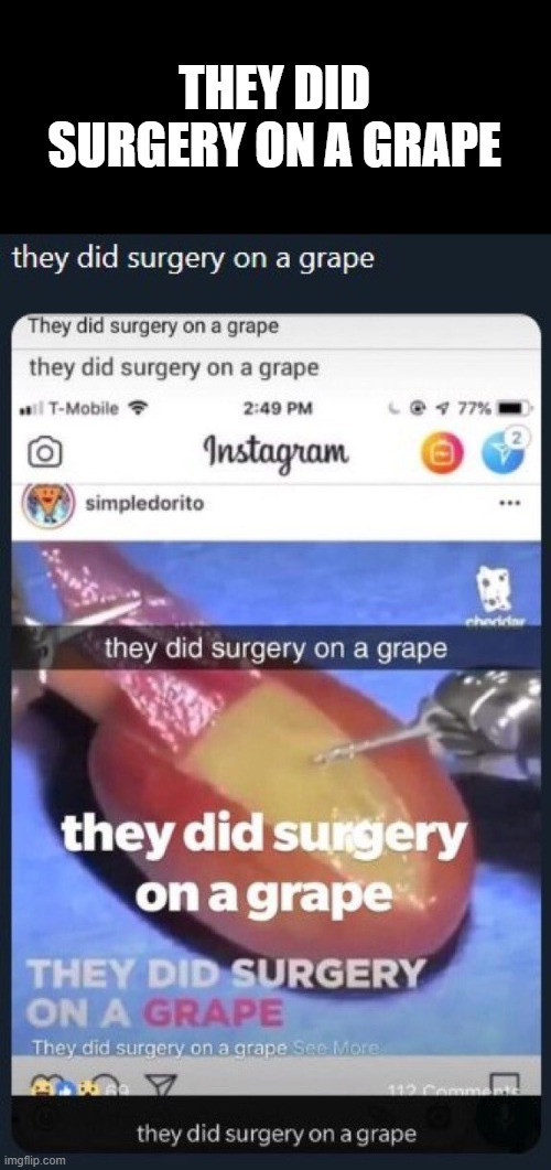 they did surgery on a grape | THEY DID SURGERY ON A GRAPE | image tagged in grape,surgery | made w/ Imgflip meme maker
